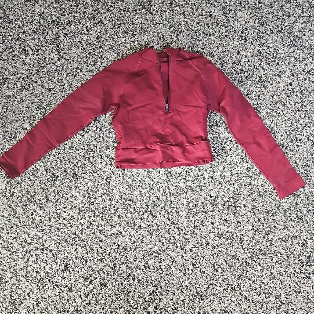 Red Long Sleeve Crop Zip-Up Top